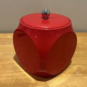 Vintage‎ MCM Red Cube Vinyl Ice Bucket Barware Circles